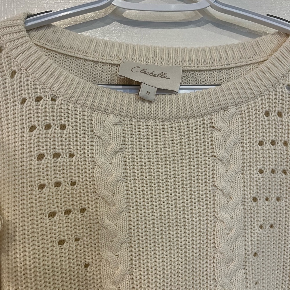 Cleobella White Knit Ivory Pom Pom Fringe Sweater M b2 - Picture 3 of 8